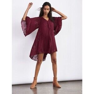 Anthropologie Toulon Pleated Plum Burgundy Mini Dress Size Small NWT